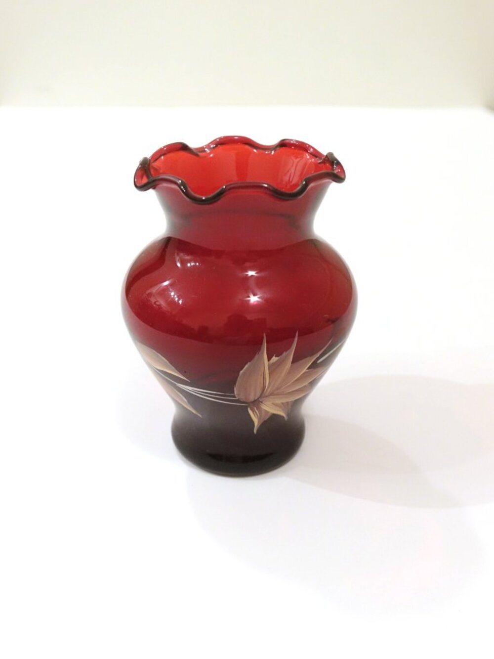 Vintage Hand Painted Anchor Hocking Ruby Red Vase